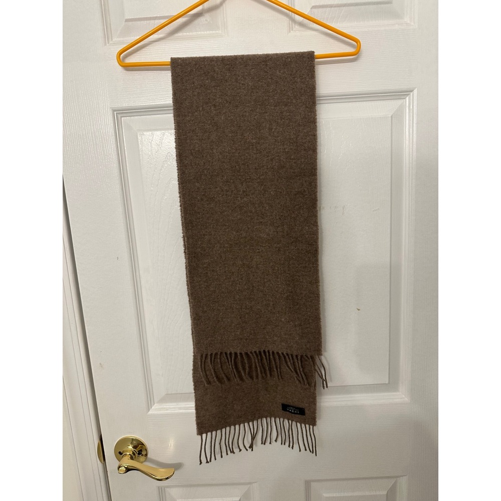 Lambswool Brown Fringed Winter Scarf Solid Soft Wool Wrap Accessory
